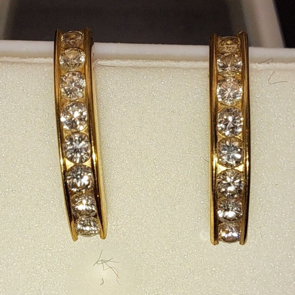 Diamond Earrings set in Gold  1/2 inch length